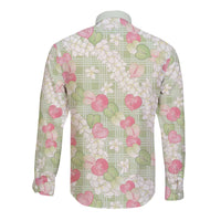 Anthurium Plumeria Lei Pastel Long Sleeve Button Shirt Green Hawaiian Splendid Palaka LT01 - Polynesian Pride