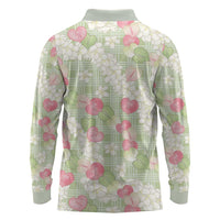 Anthurium Plumeria Lei Pastel Long Sleeve Polo Shirt Green Hawaiian Splendid Palaka LT01 - Polynesian Pride