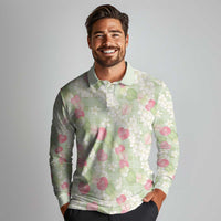 Anthurium Plumeria Lei Pastel Long Sleeve Polo Shirt Green Hawaiian Splendid Palaka LT01 - Polynesian Pride