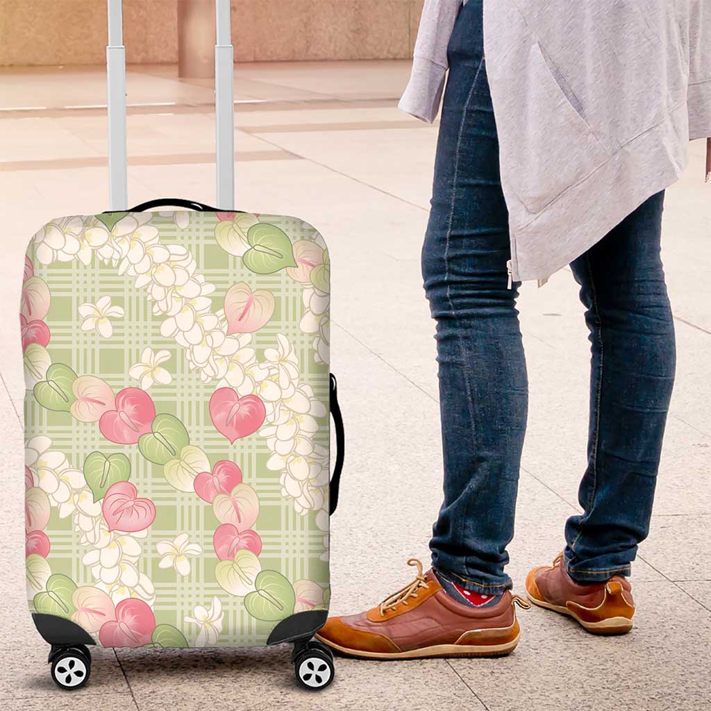Anthurium Plumeria Lei Pastel Luggage Cover Green Hawaiian Splendid Palaka LT01 Green - Polynesian Pride