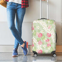 Anthurium Plumeria Lei Pastel Luggage Cover Green Hawaiian Splendid Palaka LT01 - Polynesian Pride