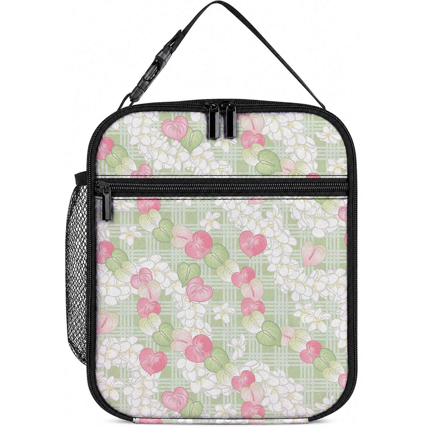 Anthurium Plumeria Lei Pastel Lunch Bag Green Hawaiian Splendid Palaka LT01 10.2 × 8.3 × 4.3 inch Green - Polynesian Pride
