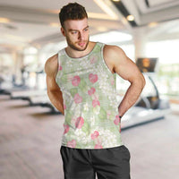 Anthurium Plumeria Lei Pastel Men Tank Top Green Hawaiian Splendid Palaka LT01 Green - Polynesian Pride