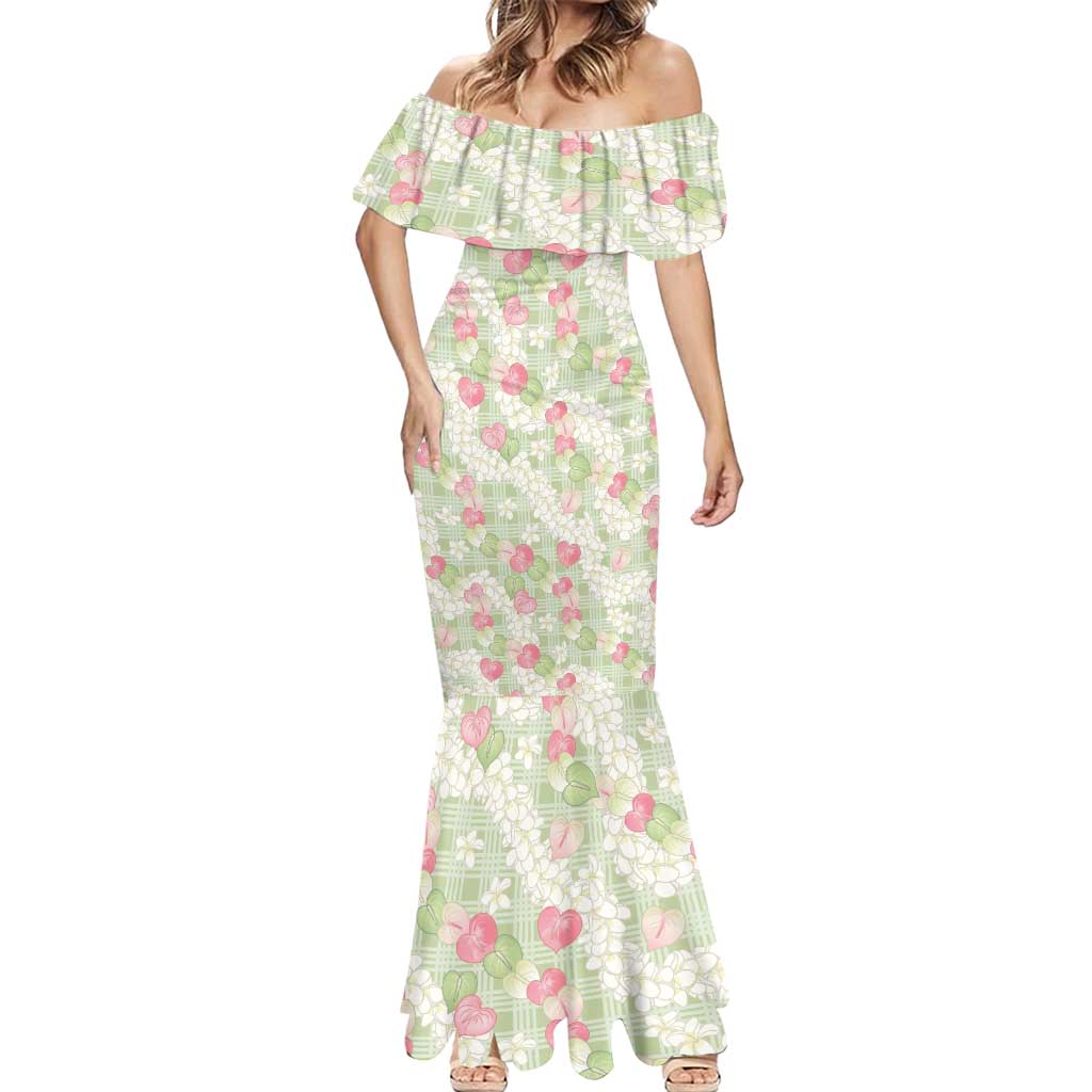 Anthurium Plumeria Lei Pastel Mermaid Dress Green Hawaiian Splendid Palaka LT01 - Polynesian Pride