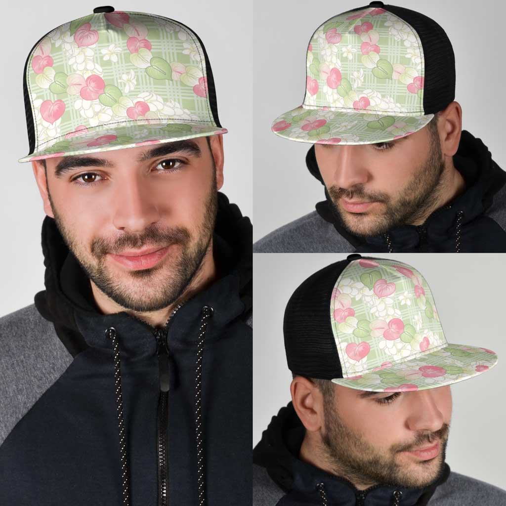 Anthurium Plumeria Lei Pastel Mesh Trucker Cap Green Hawaiian Splendid Palaka LT01 - Polynesian Pride