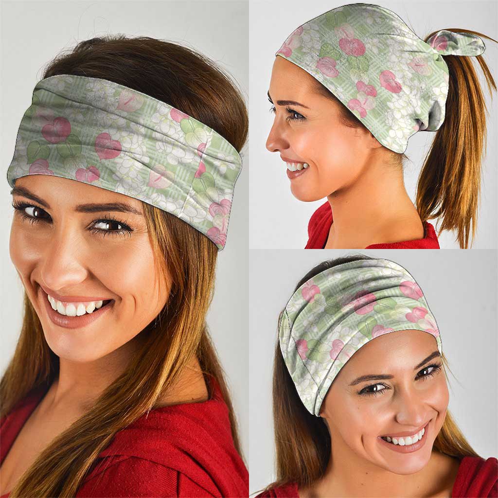 Anthurium Plumeria Lei Pastel Neck Gaiter Green Hawaiian Splendid Palaka LT01 - Polynesian Pride