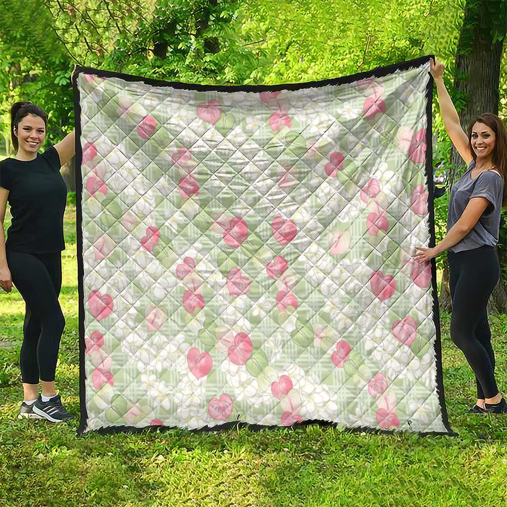 Anthurium Plumeria Lei Pastel Quilt Green Hawaiian Splendid Palaka LT01 - Polynesian Pride