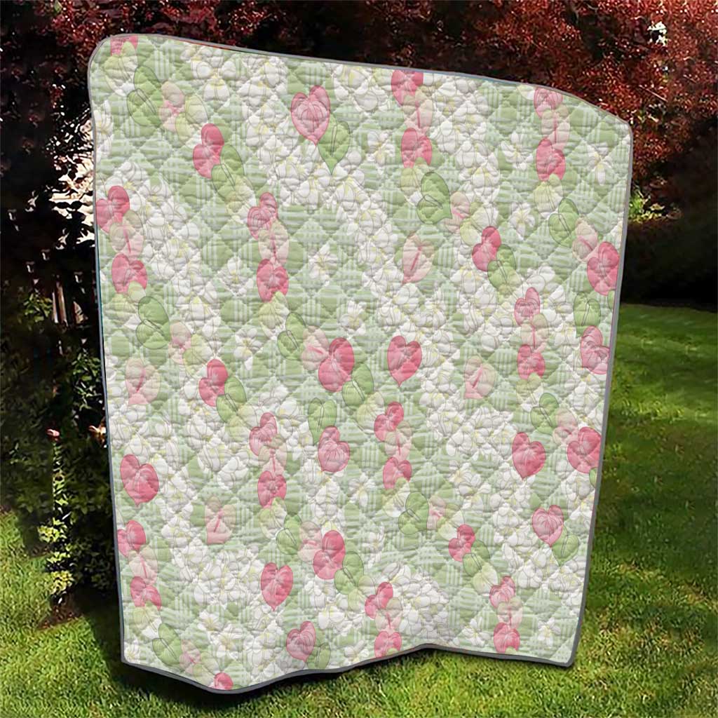 Anthurium Plumeria Lei Pastel Quilt Green Hawaiian Splendid Palaka LT01 - Polynesian Pride
