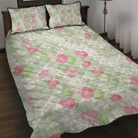 Anthurium Plumeria Lei Pastel Quilt Bed Set Green Hawaiian Splendid Palaka LT01 Green - Polynesian Pride