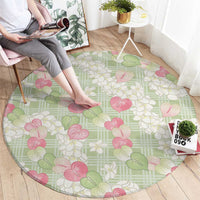 Anthurium Plumeria Lei Pastel Round Carpet Green Hawaiian Splendid Palaka LT01 - Polynesian Pride