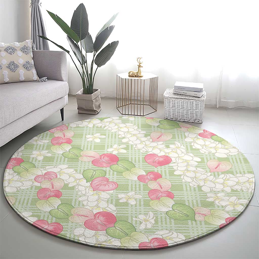 Anthurium Plumeria Lei Pastel Round Carpet Green Hawaiian Splendid Palaka LT01 - Polynesian Pride