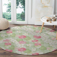 Anthurium Plumeria Lei Pastel Round Carpet Green Hawaiian Splendid Palaka LT01 - Polynesian Pride