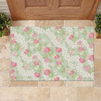 Anthurium Plumeria Lei Pastel Rubber Doormat Green Hawaiian Splendid Palaka LT01 Green - Polynesian Pride