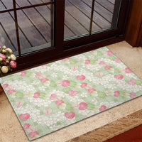 Anthurium Plumeria Lei Pastel Rubber Doormat Green Hawaiian Splendid Palaka LT01 - Polynesian Pride