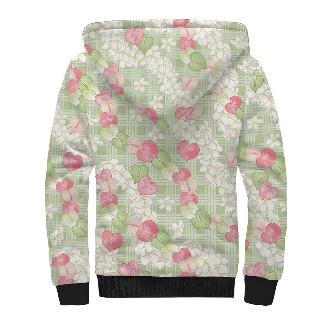 Anthurium Plumeria Lei Pastel Sherpa Hoodie Green Hawaiian Splendid Palaka LT01 - Polynesian Pride