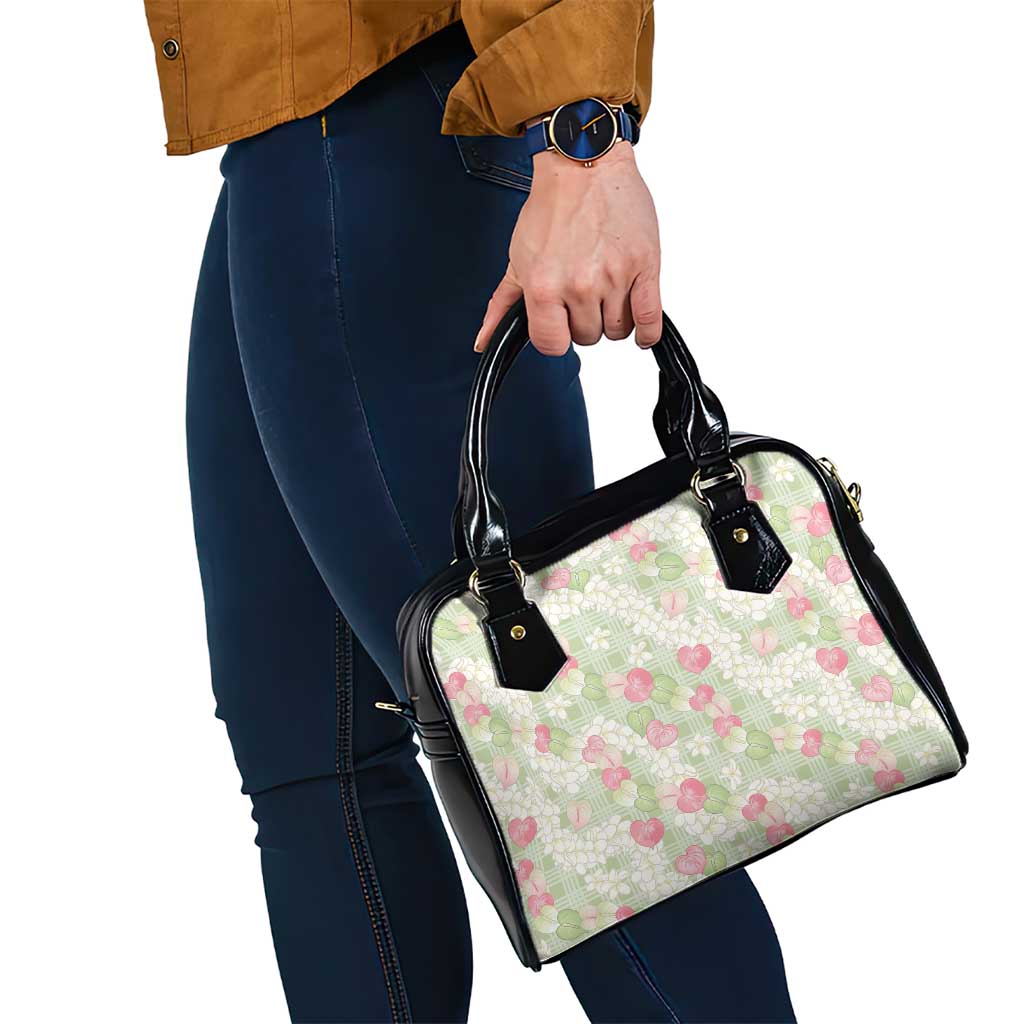 Anthurium Plumeria Lei Pastel Shoulder Handbag Green Hawaiian Splendid Palaka