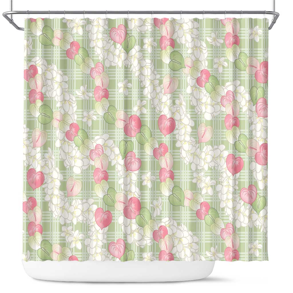 Anthurium Plumeria Lei Pastel Shower Curtain Green Hawaiian Splendid Palaka LT01 Green - Polynesian Pride