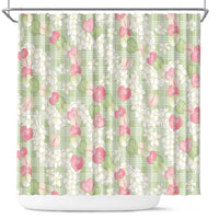 Anthurium Plumeria Lei Pastel Shower Curtain Green Hawaiian Splendid Palaka LT01 Green - Polynesian Pride