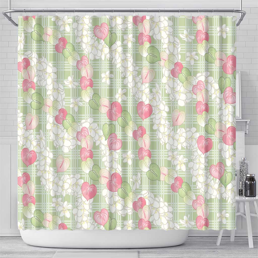Anthurium Plumeria Lei Pastel Shower Curtain Green Hawaiian Splendid Palaka LT01 - Polynesian Pride