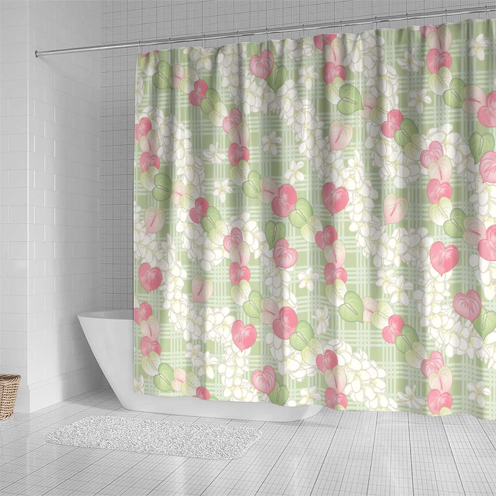 Anthurium Plumeria Lei Pastel Shower Curtain Green Hawaiian Splendid Palaka LT01 - Polynesian Pride