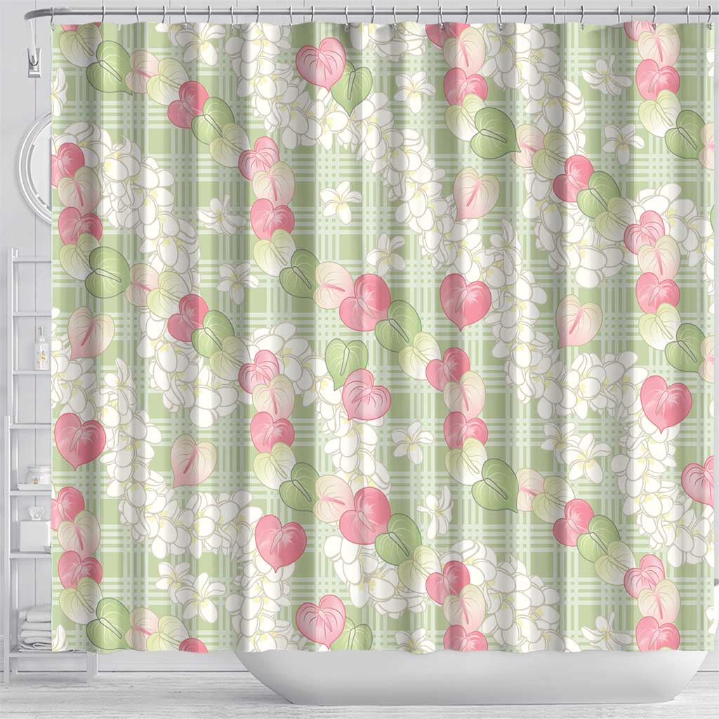 Anthurium Plumeria Lei Pastel Shower Curtain Green Hawaiian Splendid Palaka LT01 - Polynesian Pride