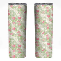 Anthurium Plumeria Lei Pastel Skinny Tumbler Green Hawaiian Splendid Palaka LT01 Green - Polynesian Pride