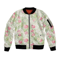 Anthurium Plumeria Lei Pastel Sleeve Zip Bomber Jacket Green Hawaiian Splendid Palaka LT01 Unisex Green - Polynesian Pride