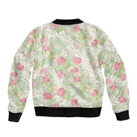 Anthurium Plumeria Lei Pastel Sleeve Zip Bomber Jacket Green Hawaiian Splendid Palaka LT01 - Polynesian Pride
