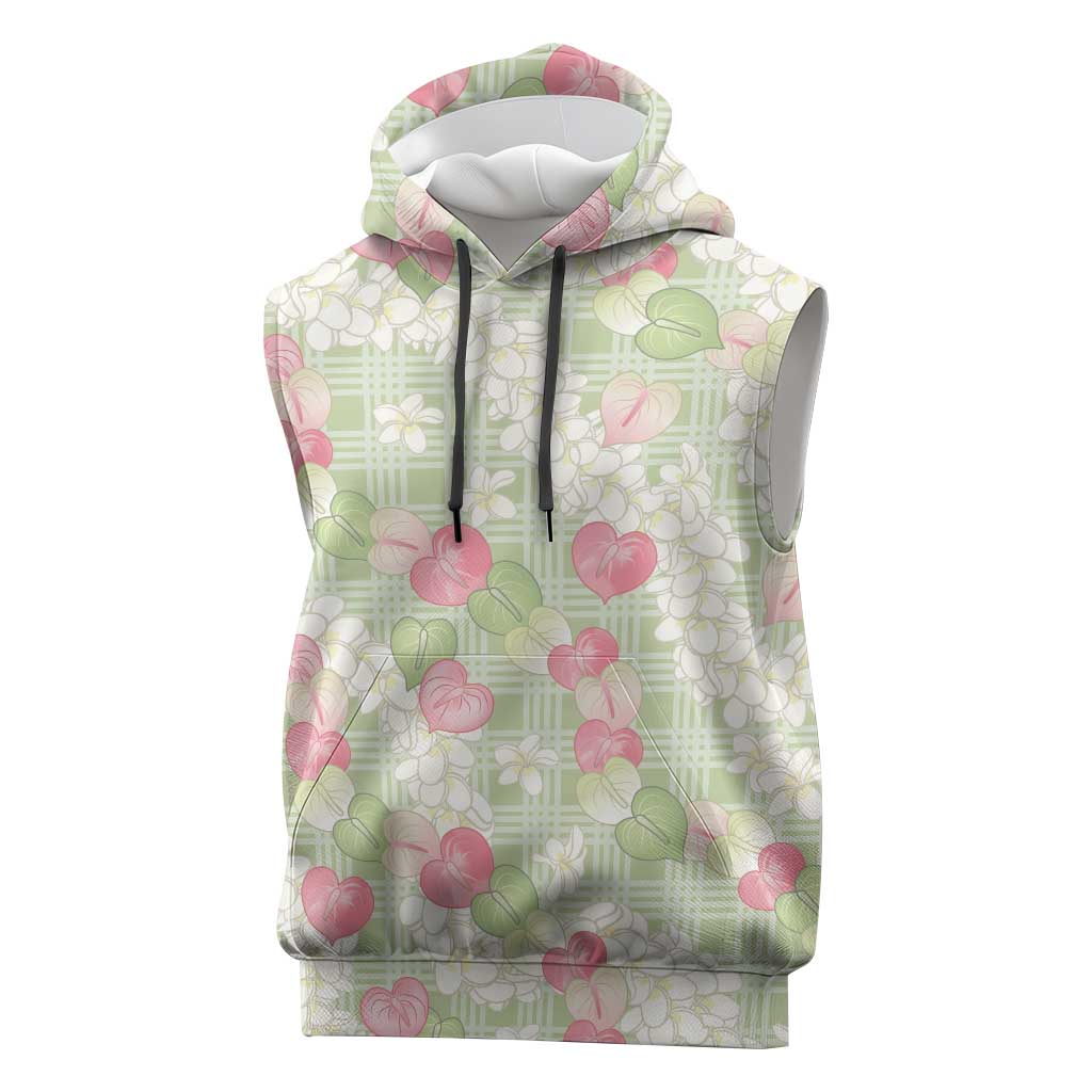 Anthurium Plumeria Lei Pastel Sleeveless Hoodie Green Hawaiian Splendid Palaka