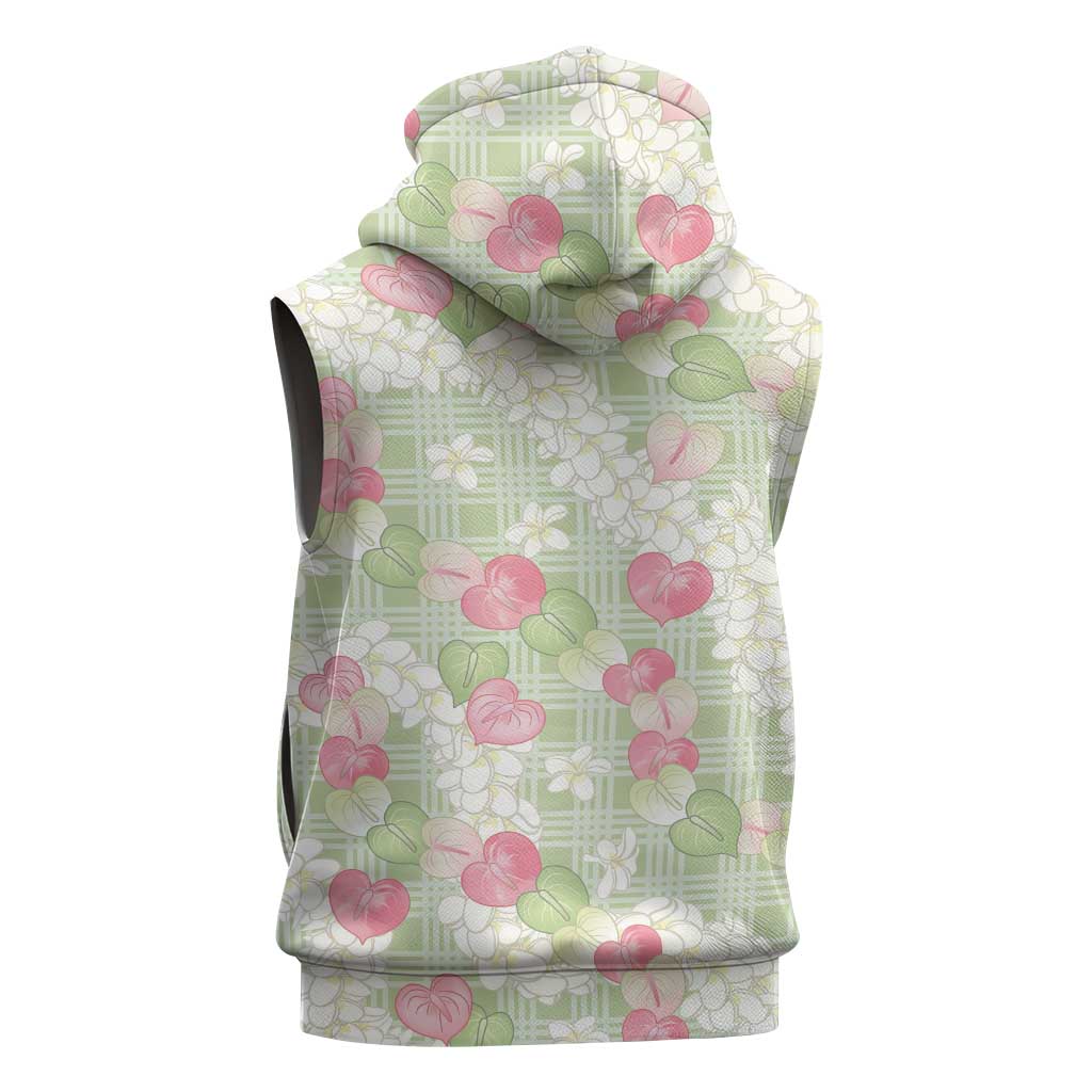 Anthurium Plumeria Lei Pastel Sleeveless Hoodie Green Hawaiian Splendid Palaka LT01 - Polynesian Pride