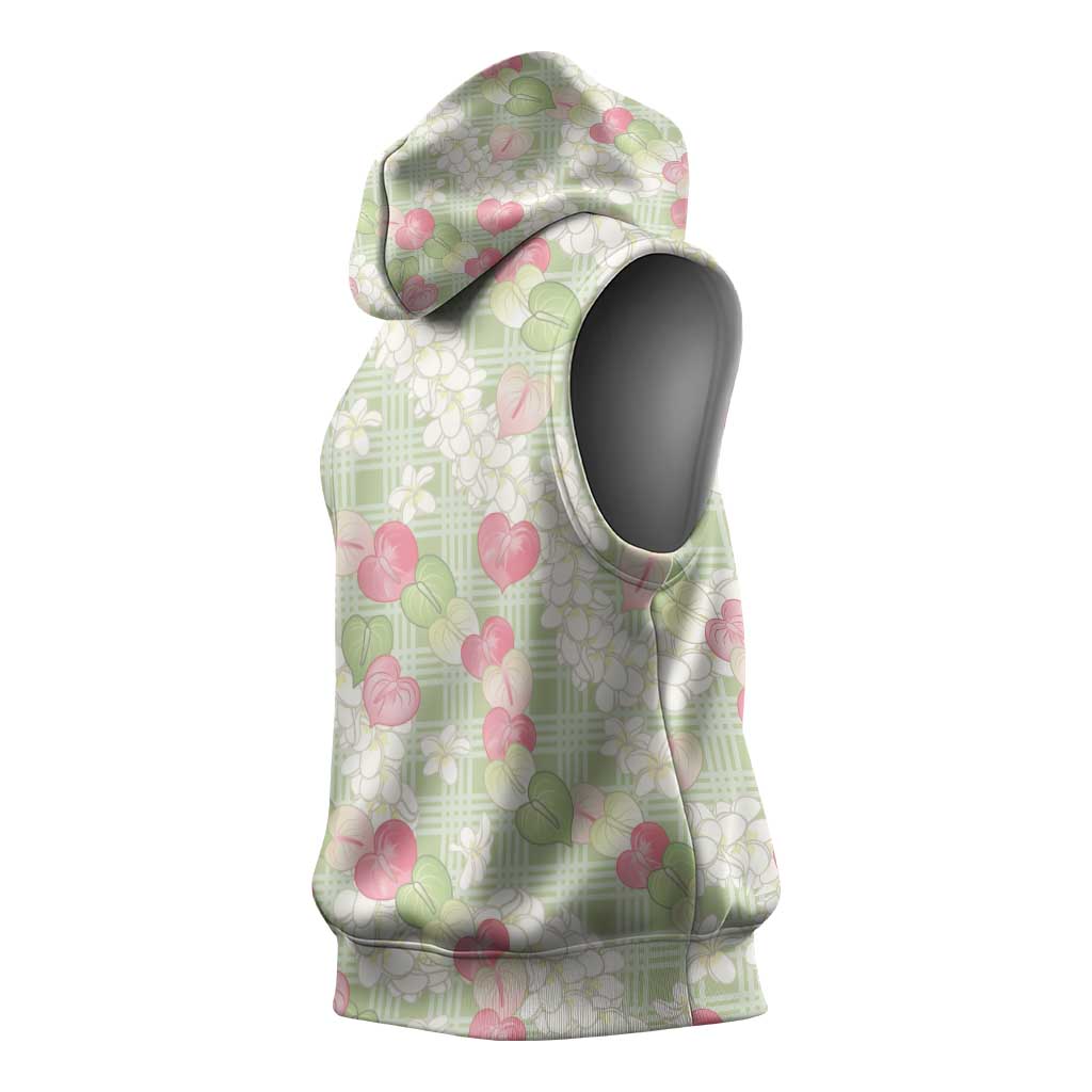 Anthurium Plumeria Lei Pastel Sleeveless Hoodie Green Hawaiian Splendid Palaka LT01 - Polynesian Pride