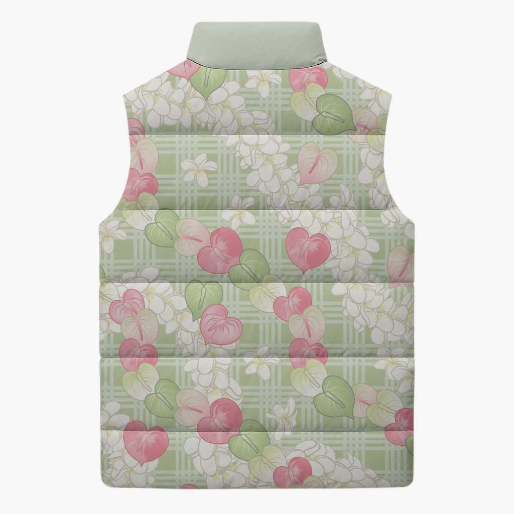 Anthurium Plumeria Lei Pastel Sleeveless Puffer Jacket Green Hawaiian Splendid Palaka LT01 - Polynesian Pride
