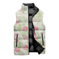 Anthurium Plumeria Lei Pastel Sleeveless Puffer Jacket Green Hawaiian Splendid Palaka LT01 - Polynesian Pride