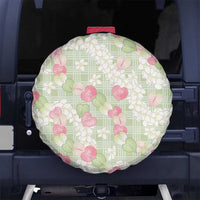 Anthurium Plumeria Lei Pastel Spare Tire Cover Green Hawaiian Splendid Palaka LT01 No hole Green - Polynesian Pride