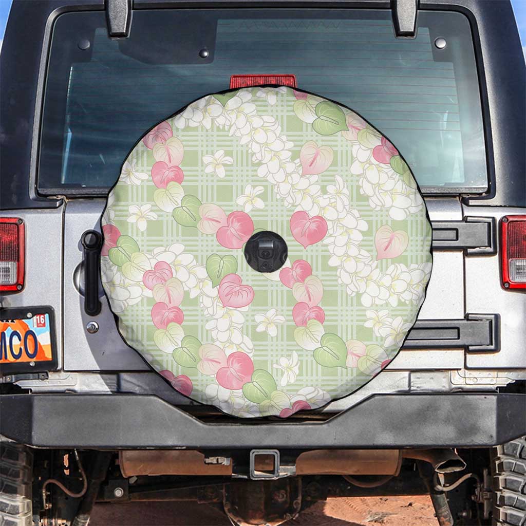 Anthurium Plumeria Lei Pastel Spare Tire Cover Green Hawaiian Splendid Palaka LT01 Green - Polynesian Pride