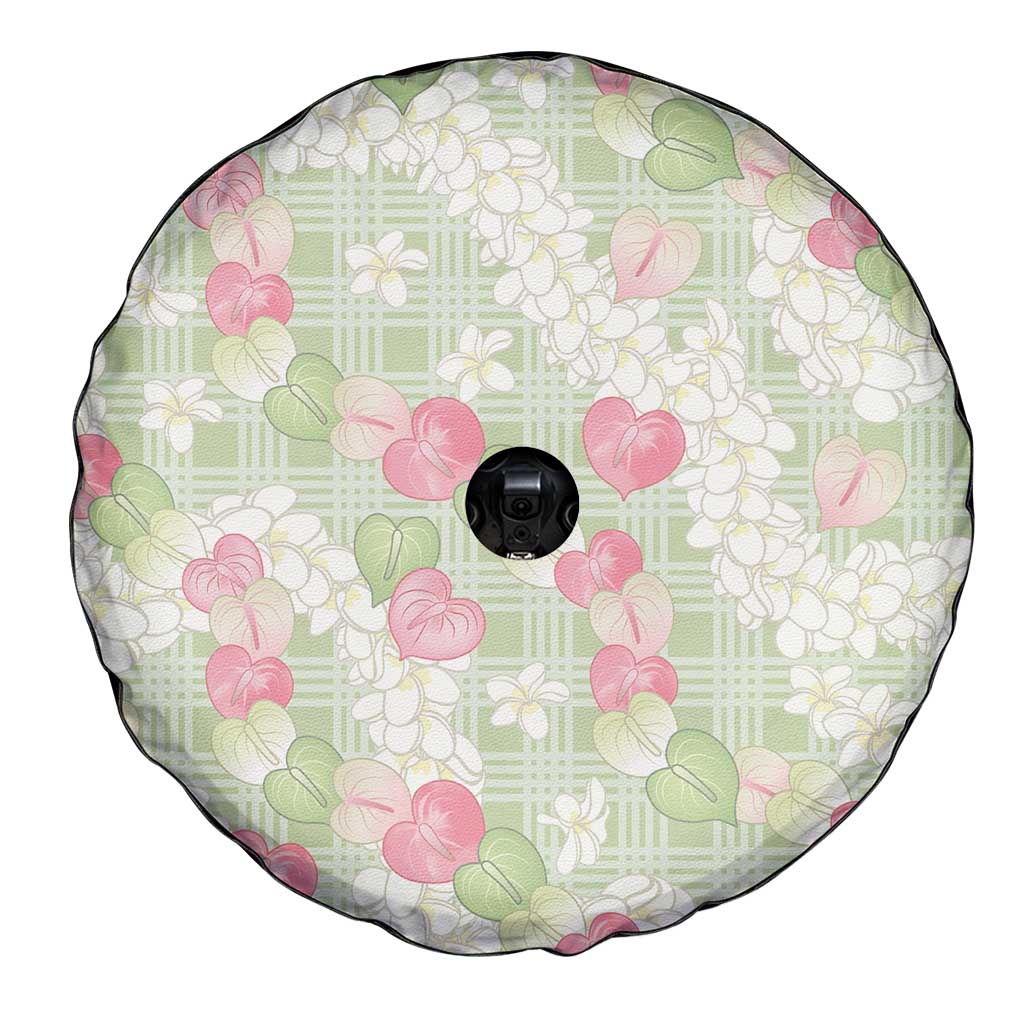 Anthurium Plumeria Lei Pastel Spare Tire Cover Green Hawaiian Splendid Palaka LT01 - Polynesian Pride
