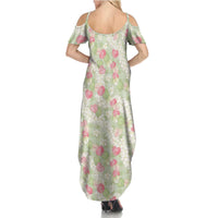 Anthurium Plumeria Lei Pastel Summer Maxi Dress Green Hawaiian Splendid Palaka LT01 - Polynesian Pride