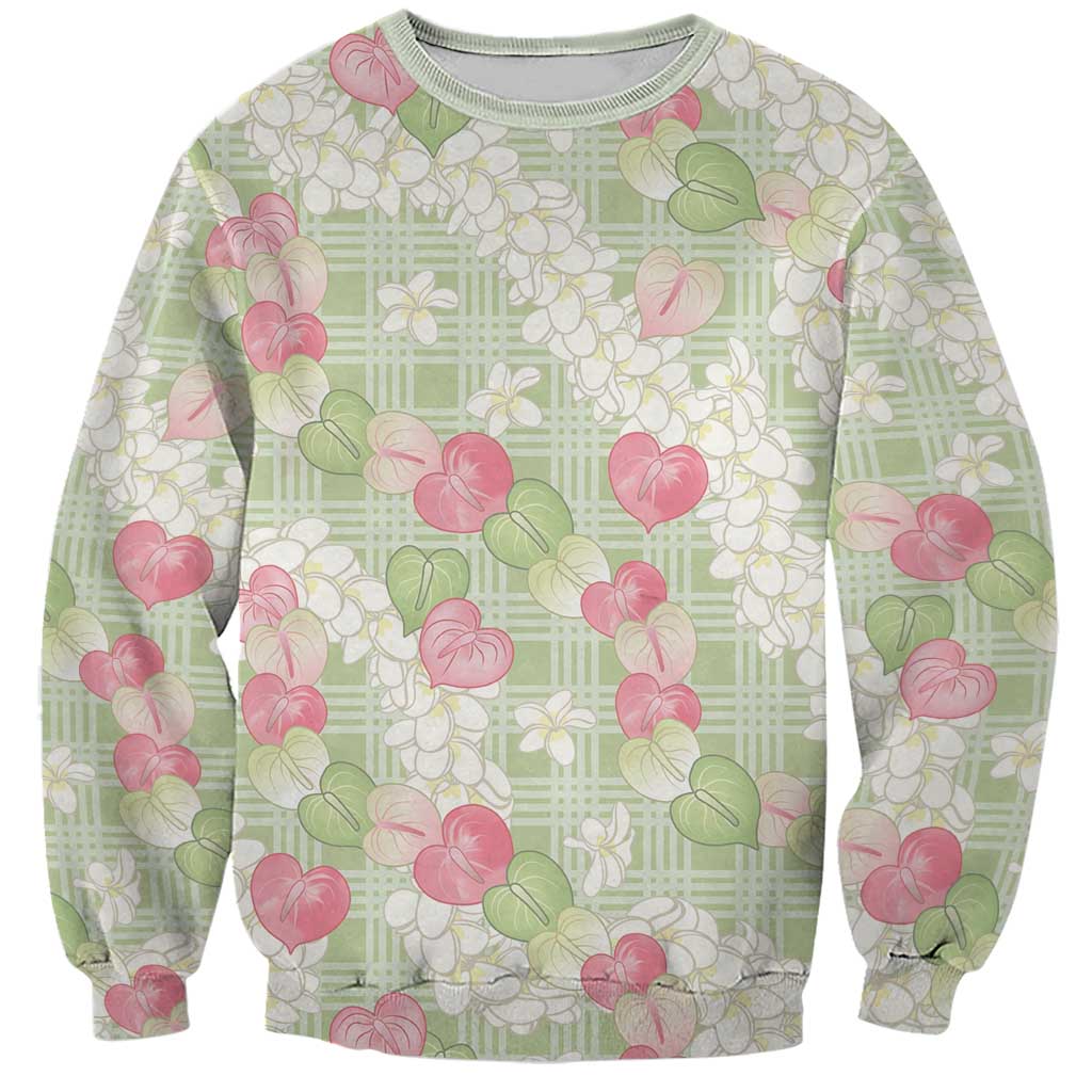 Anthurium Plumeria Lei Pastel Sweatshirt Green Hawaiian Splendid Palaka LT01 Unisex Green - Polynesian Pride