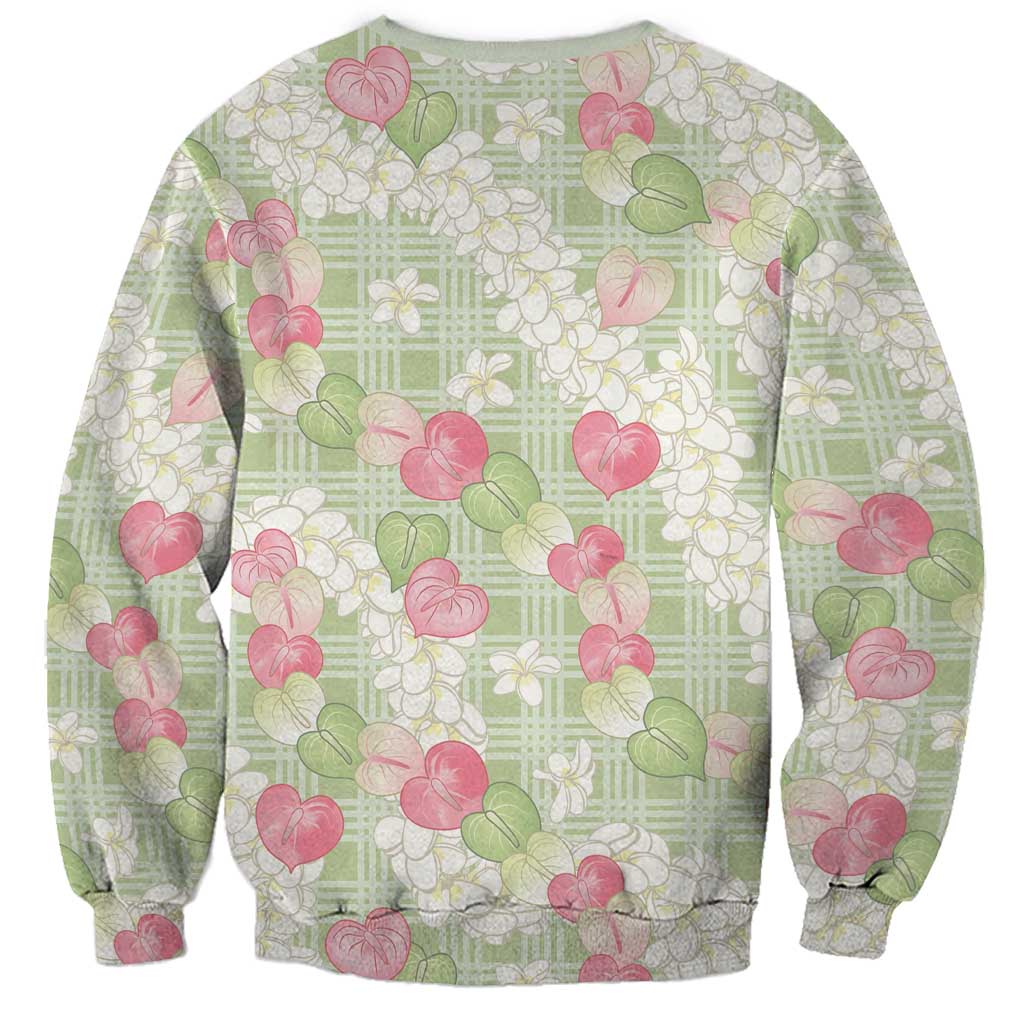 Anthurium Plumeria Lei Pastel Sweatshirt Green Hawaiian Splendid Palaka LT01 - Polynesian Pride