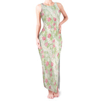 Anthurium Plumeria Lei Pastel Tank Maxi Dress Green Hawaiian Splendid Palaka LT01 Women Green - Polynesian Pride