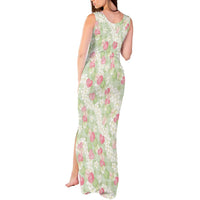 Anthurium Plumeria Lei Pastel Tank Maxi Dress Green Hawaiian Splendid Palaka LT01 - Polynesian Pride