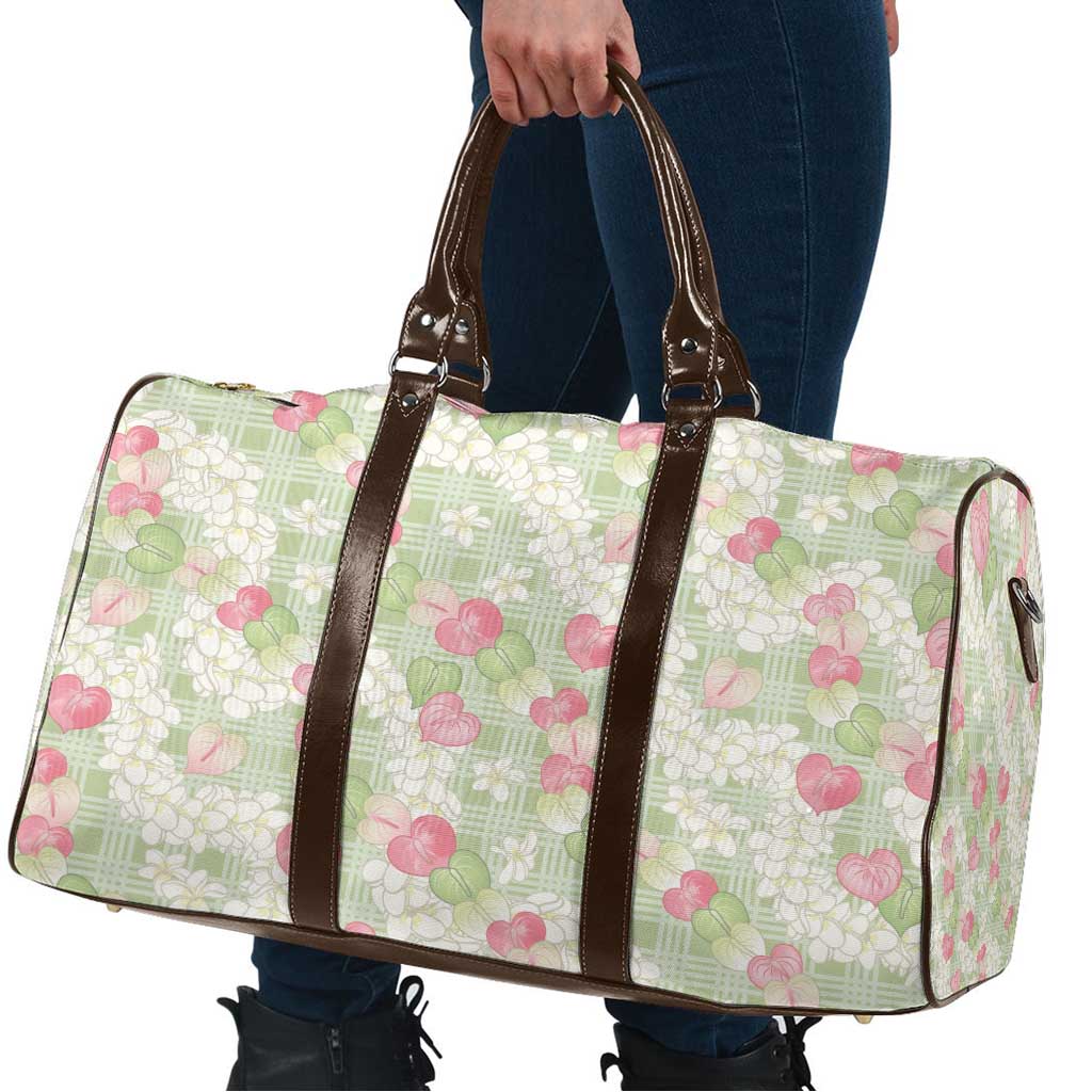 Anthurium Plumeria Lei Pastel Travel Bag Green Hawaiian Splendid Palaka LT01 - Polynesian Pride