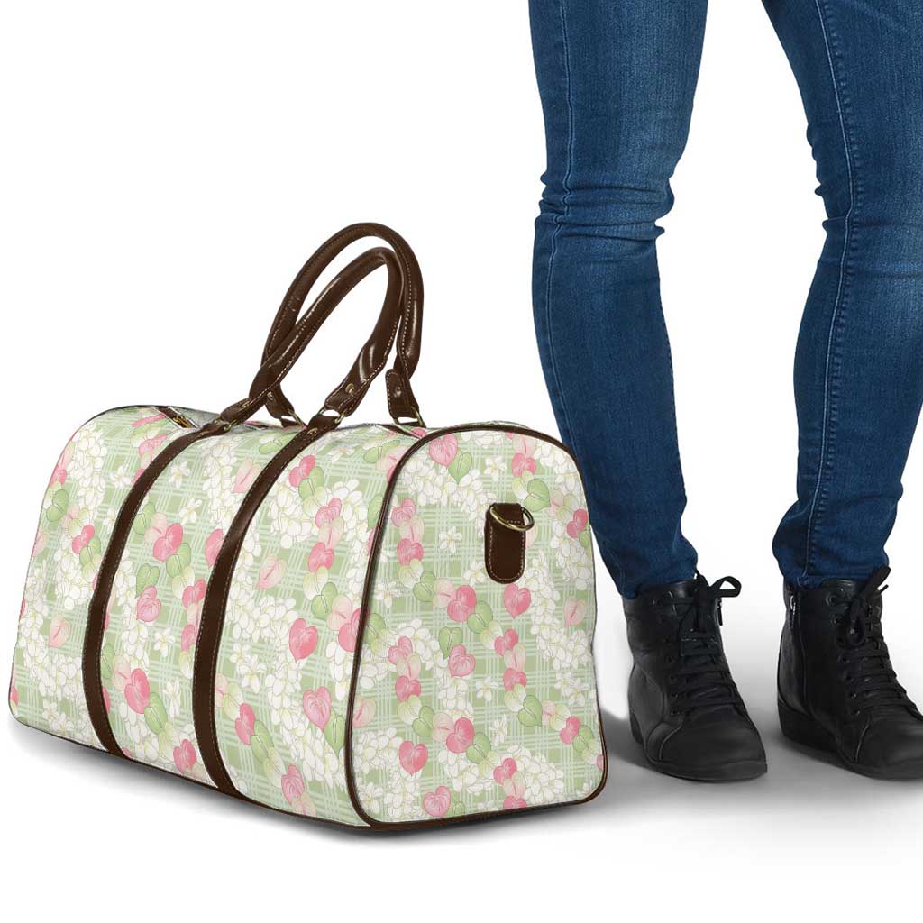 Anthurium Plumeria Lei Pastel Travel Bag Green Hawaiian Splendid Palaka LT01 - Polynesian Pride