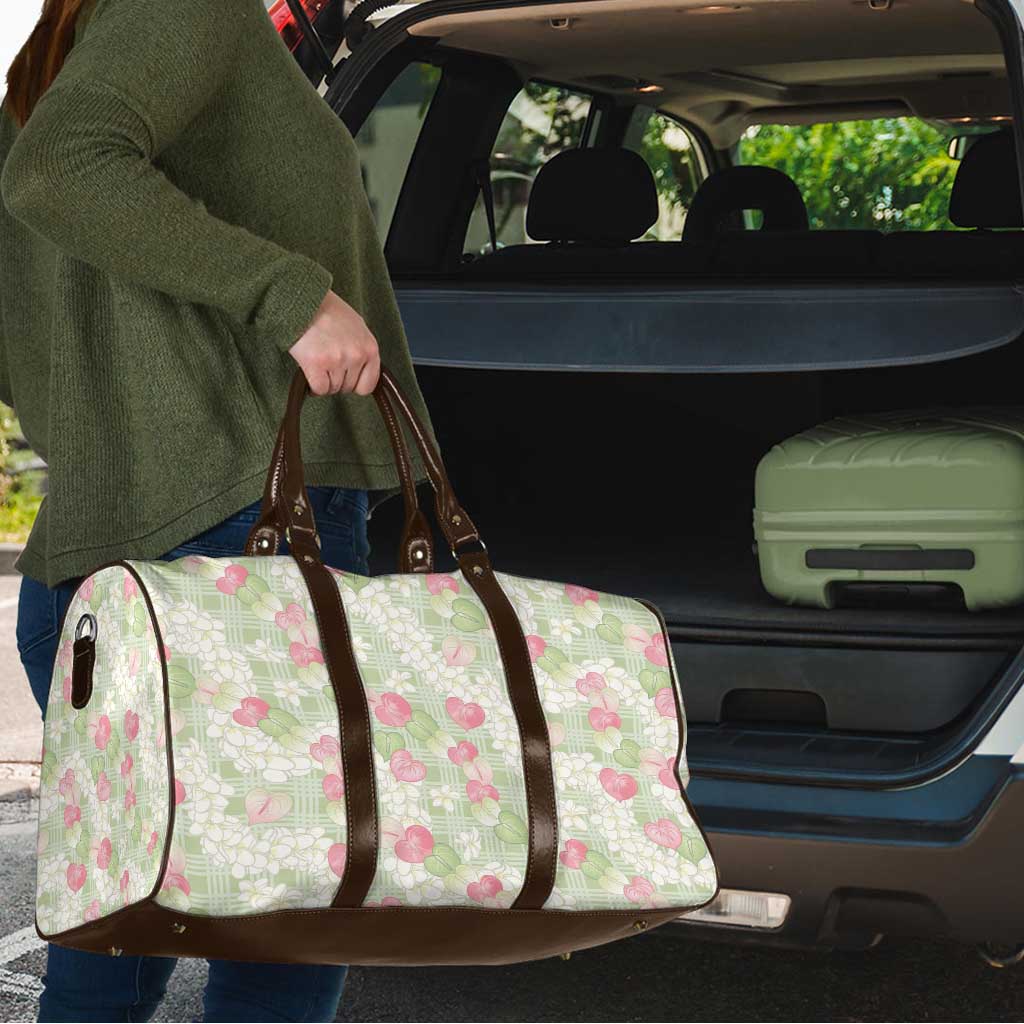 Anthurium Plumeria Lei Pastel Travel Bag Green Hawaiian Splendid Palaka LT01 - Polynesian Pride