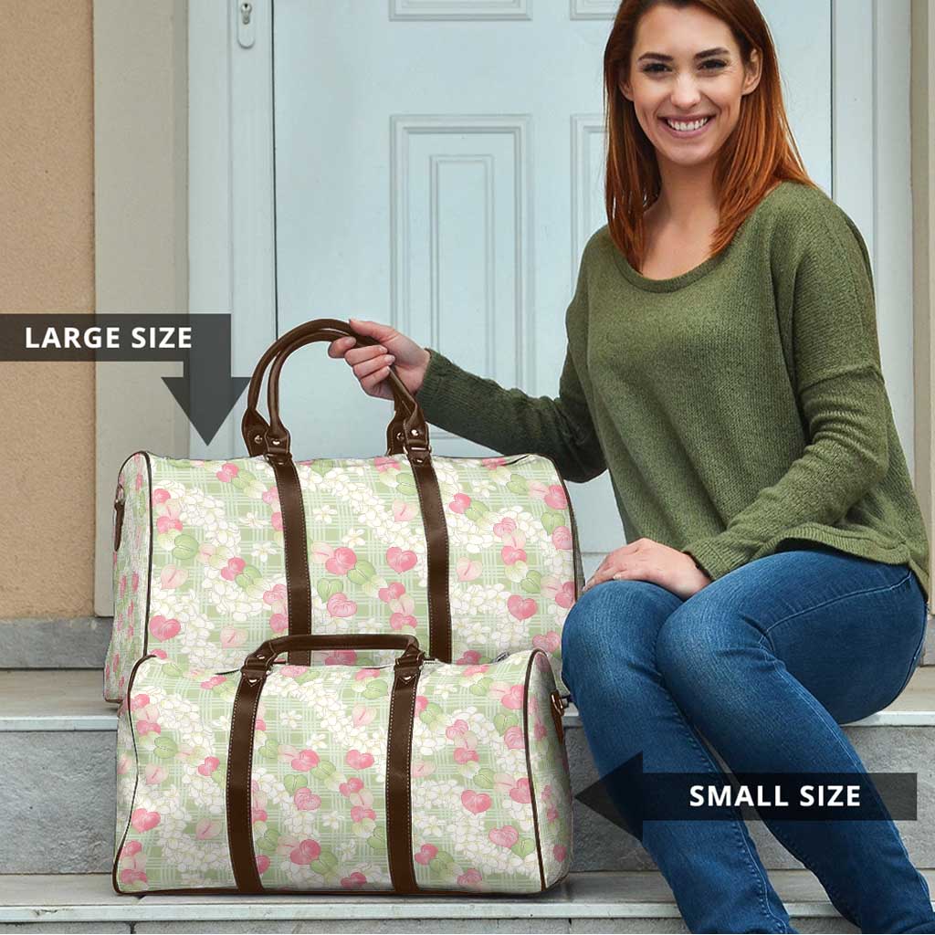 Anthurium Plumeria Lei Pastel Travel Bag Green Hawaiian Splendid Palaka LT01 - Polynesian Pride