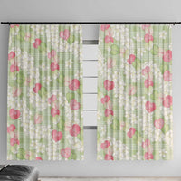 Anthurium Plumeria Lei Pastel Window Curtain Green Hawaiian Splendid Palaka LT01 With Hooks Green - Polynesian Pride