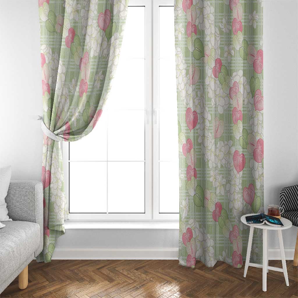 Anthurium Plumeria Lei Pastel Window Curtain Green Hawaiian Splendid Palaka LT01 - Polynesian Pride