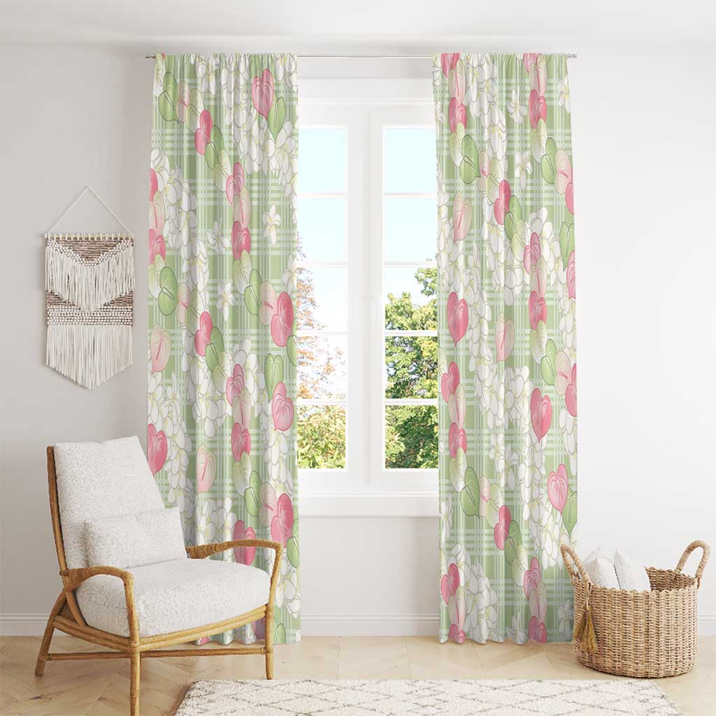 Anthurium Plumeria Lei Pastel Window Curtain Green Hawaiian Splendid Palaka LT01 - Polynesian Pride