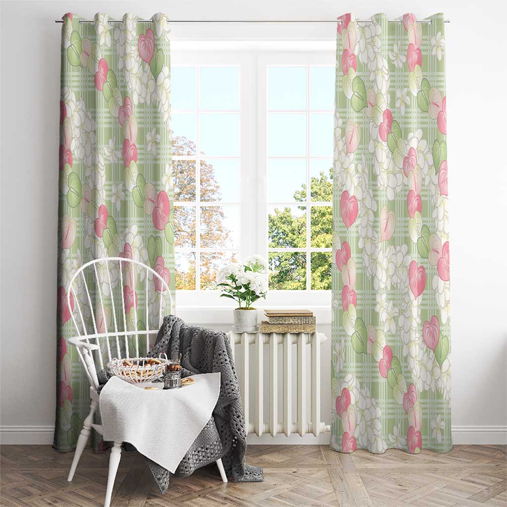 Anthurium Plumeria Lei Pastel Window Curtain Green Hawaiian Splendid Palaka LT01 - Polynesian Pride