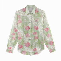 Anthurium Plumeria Lei Pastel Women Casual Shirt Green Hawaiian Splendid Palaka LT01 - Polynesian Pride